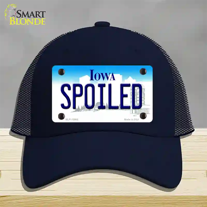 Spoiled Iowa Novelty License Plate Hat Mesh / Navy