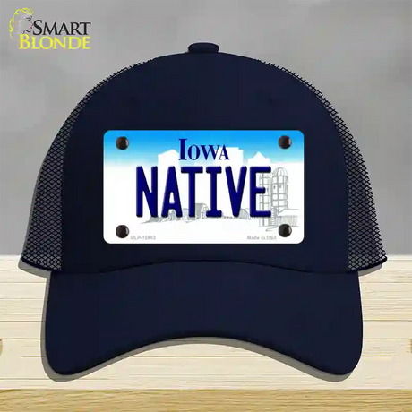 Native Iowa Novelty License Plate Hat Mesh / Navy