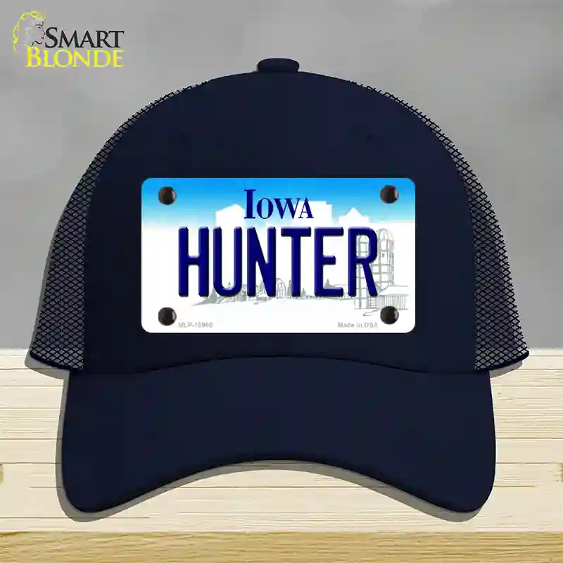 Hunter Iowa Novelty License Plate Hat Mesh / Navy