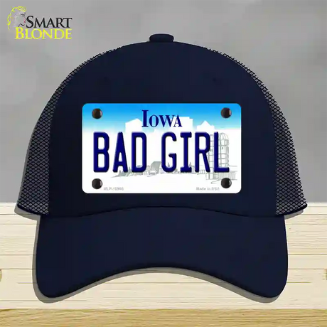 Bad Girl Iowa Novelty License Plate Hat Mesh / Navy