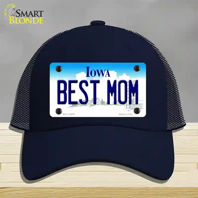 Best Mom Iowa Novelty License Plate Hat Mesh / Navy