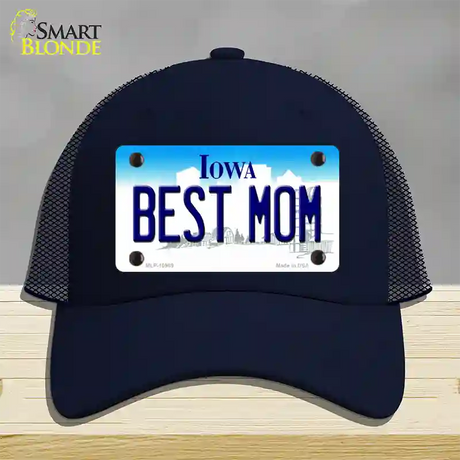 Best Mom Iowa Novelty License Plate Hat Mesh / Navy