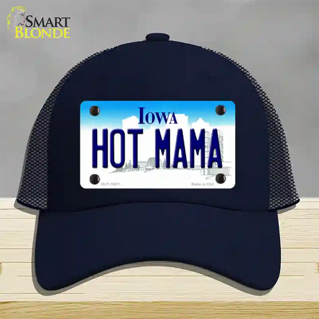 Hot Mama Iowa Novelty License Plate Hat Mesh / Navy