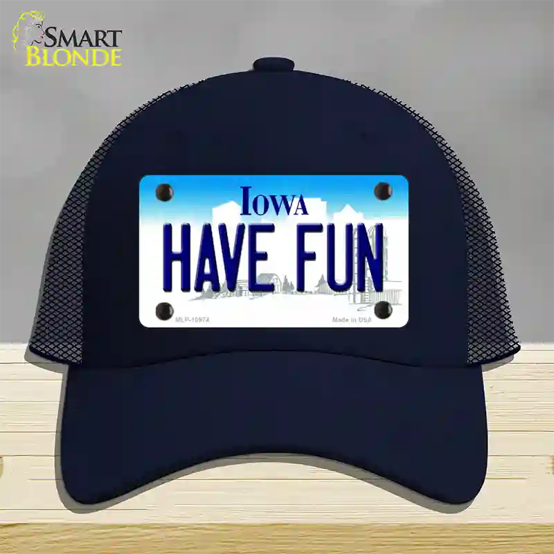 Have Fun Iowa Novelty License Plate Hat Mesh / Navy