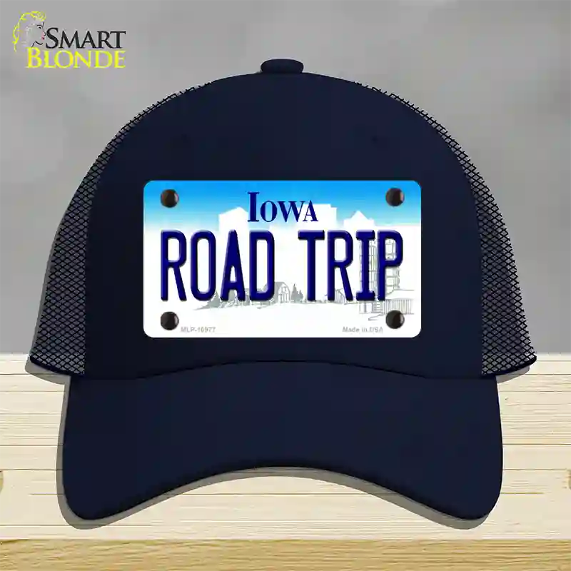 Road Trip Iowa Novelty License Plate Hat Mesh / Navy