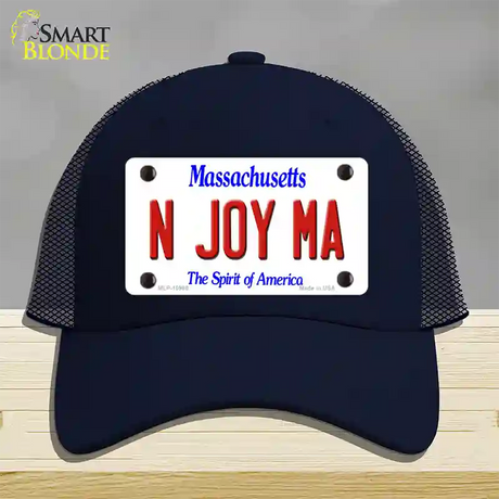 N Joy MA Massachusetts Novelty License Plate Hat Mesh / Navy