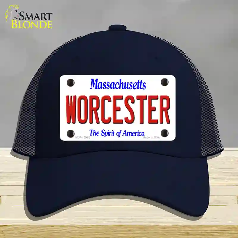 Worcester Massachusetts Novelty License Plate Hat Mesh / Navy