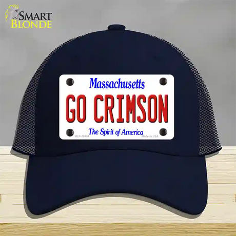 Go Crimson Massachusetts Novelty License Plate Hat Mesh / Navy