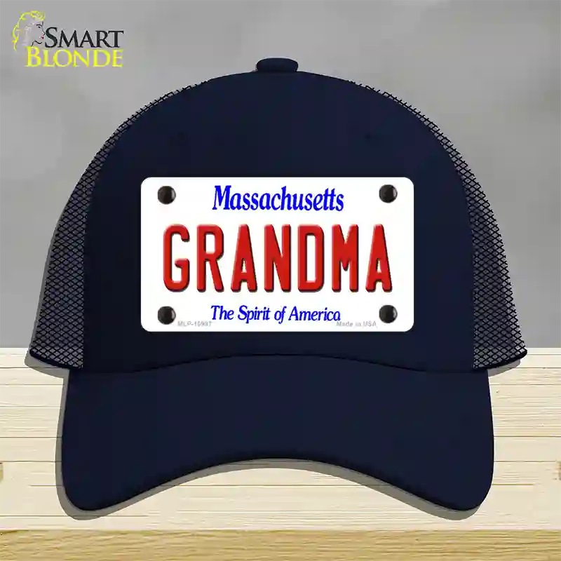 Grandma Massachusetts Novelty License Plate Hat Mesh / Navy