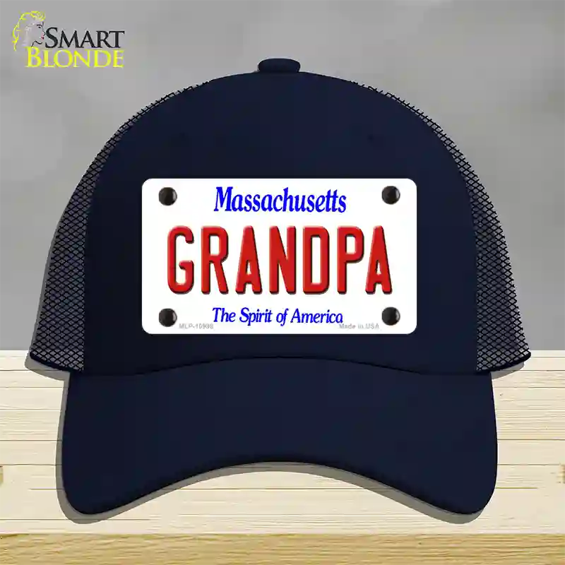 Grandpa Massachusetts Novelty License Plate Hat Mesh / Navy