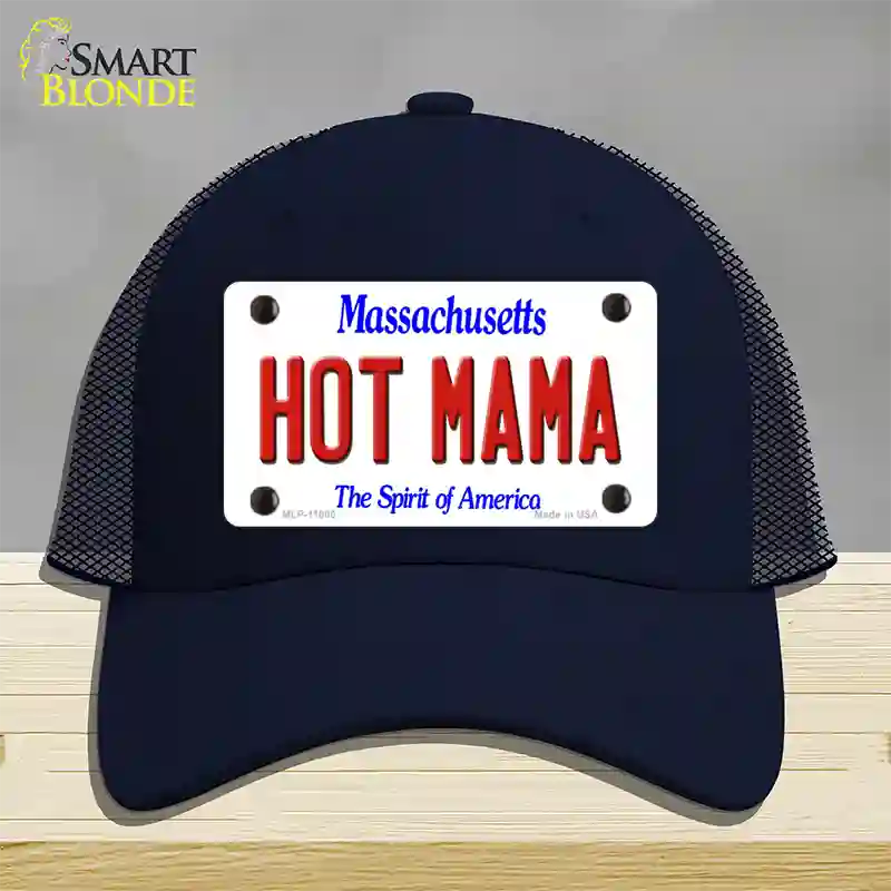 Hot Mama Massachusetts Novelty License Plate Hat Mesh / Navy