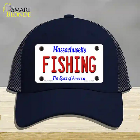 Fishing Massachusetts Novelty License Plate Hat Mesh / Navy