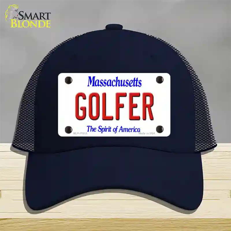 Golfer Massachusetts Novelty License Plate Hat Mesh / Navy