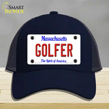 Golfer Massachusetts Novelty License Plate Hat Mesh / Navy