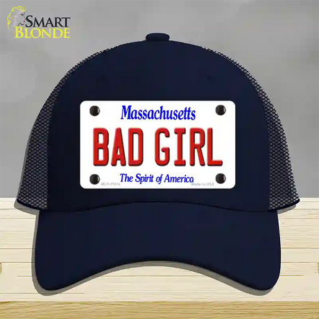 Bad Girl Massachusetts Novelty License Plate Hat Mesh / Navy