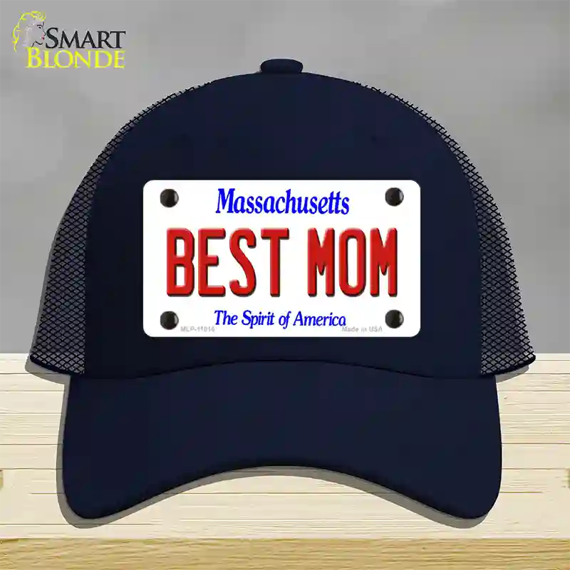 Best Mom Massachusetts Novelty License Plate Hat Mesh / Navy