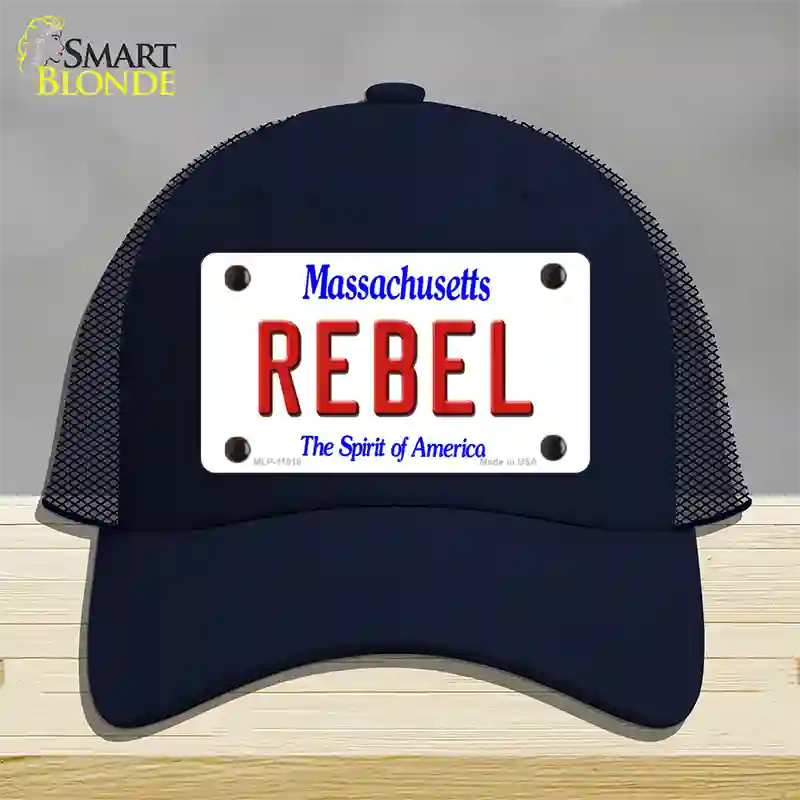 Rebel Massachusetts Novelty License Plate Hat Mesh / Navy