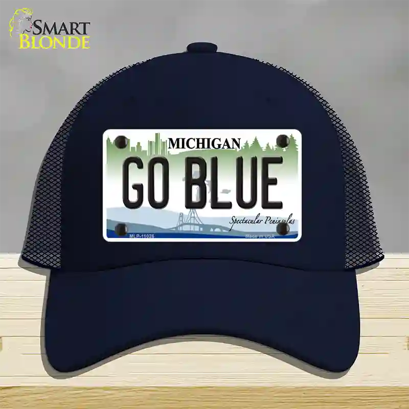 Go Blue Michigan Novelty License Plate Hat Mesh / Navy