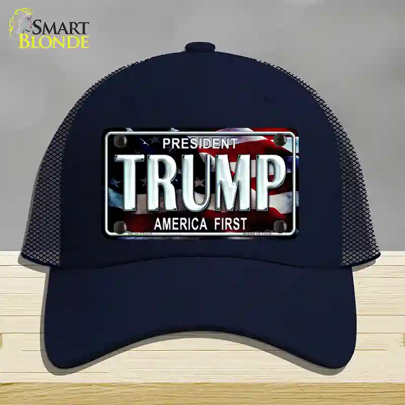 Trump America First Novelty License Plate Hat Mesh / Navy