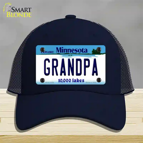 Grandpa Minnesota State Novelty License Plate Hat Mesh / Navy