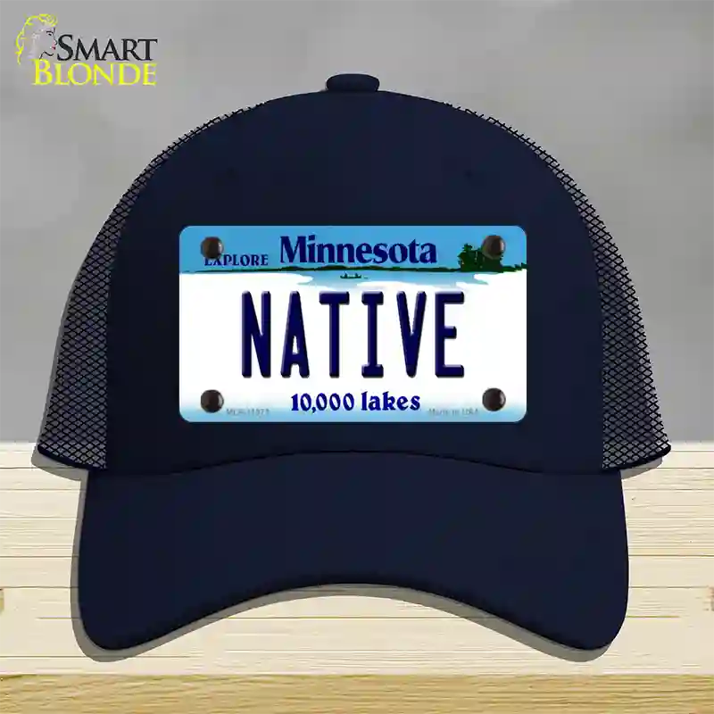 Native Minnesota State Novelty License Plate Hat Mesh / Navy