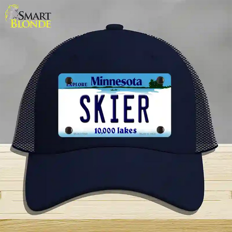 Skier Minnesota State Novelty License Plate Hat Mesh / Navy