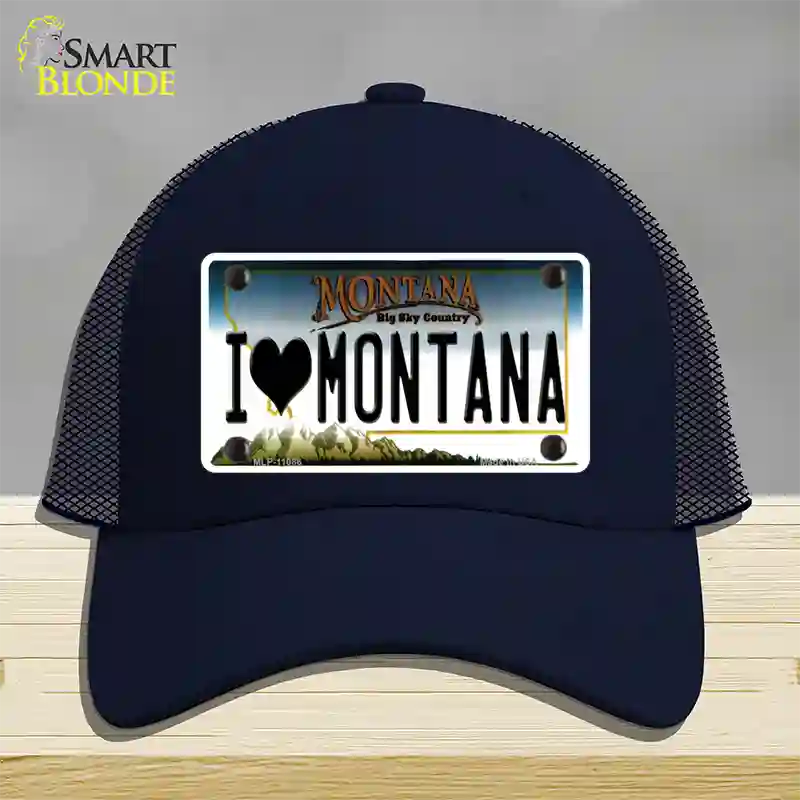 I Love Montana State Novelty License Plate Hat Mesh / Navy