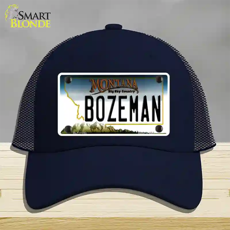 Bozeman Montana State Novelty License Plate Hat Mesh / Navy