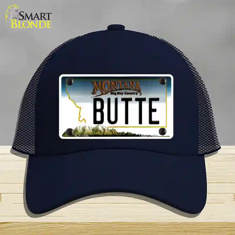 Butte Montana State Novelty License Plate Hat Mesh / Navy