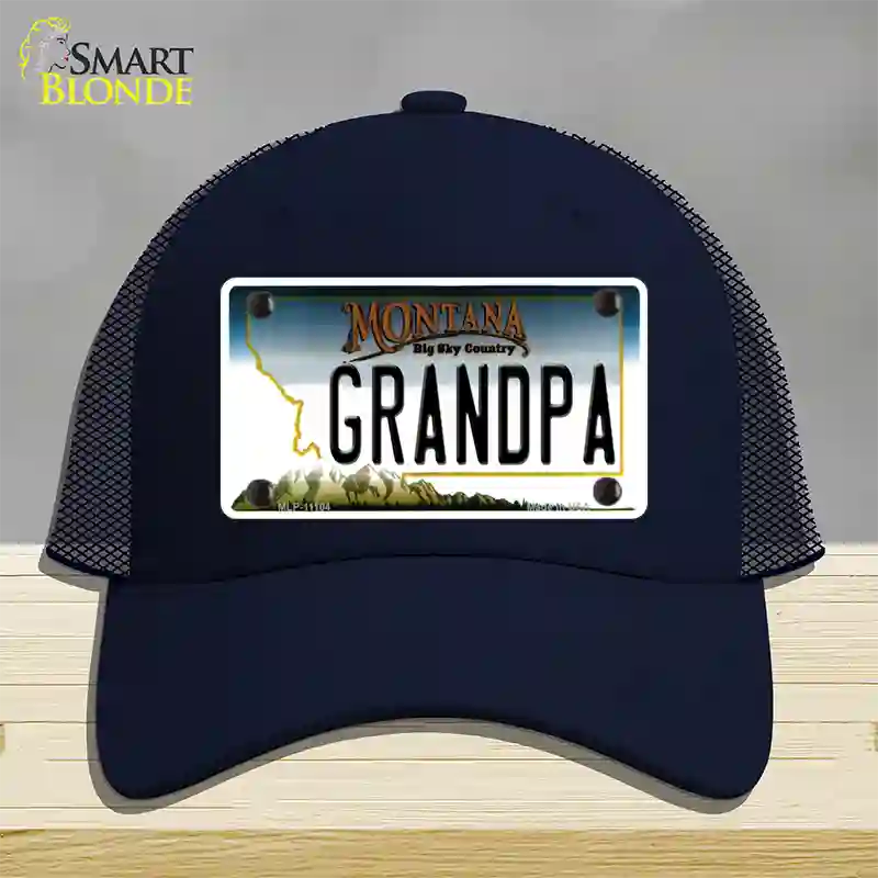 Grandpa Montana State Novelty License Plate Hat Mesh / Navy