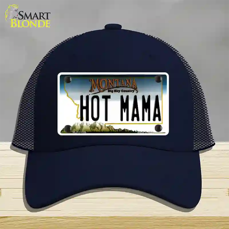 Hot Mama Montana State Novelty License Plate Hat Mesh / Navy