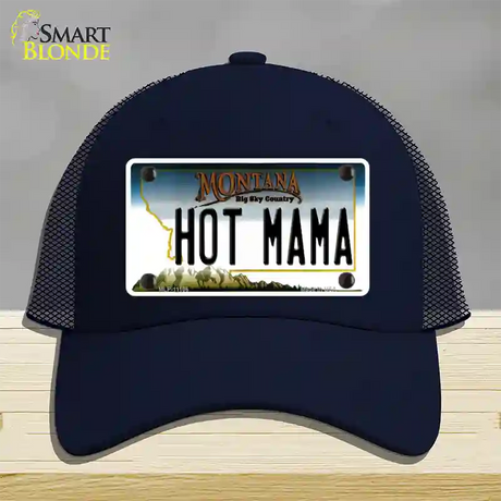 Hot Mama Montana State Novelty License Plate Hat Mesh / Navy