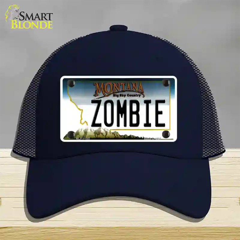 Zombie Montana State Novelty License Plate Hat Mesh / Navy