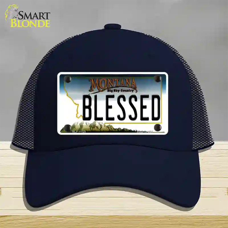 Blessed Montana State Novelty License Plate Hat Mesh / Navy