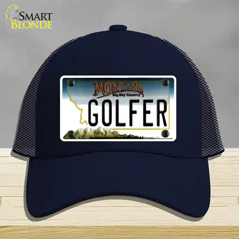 Golfer Montana State Novelty License Plate Hat Mesh / Navy