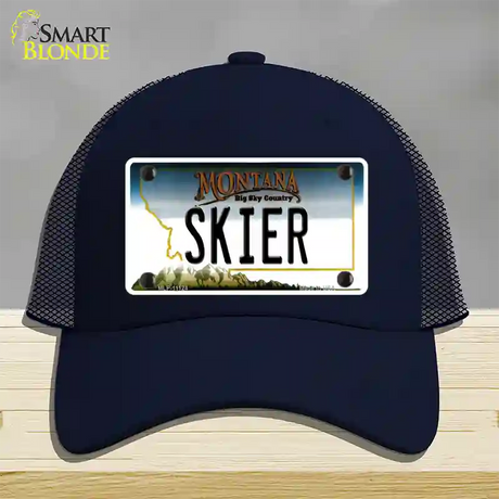 Skier Montana State Novelty License Plate Hat Mesh / Navy