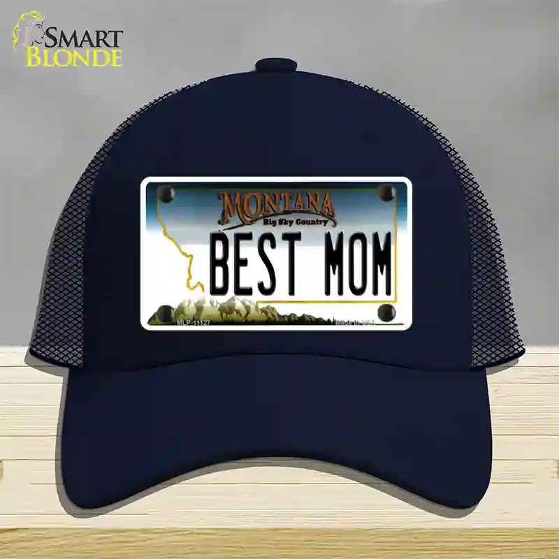 Best Mom Montana State Novelty License Plate Hat Mesh / Navy