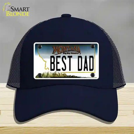 Best Dad Montana State Novelty License Plate Hat Mesh / Navy