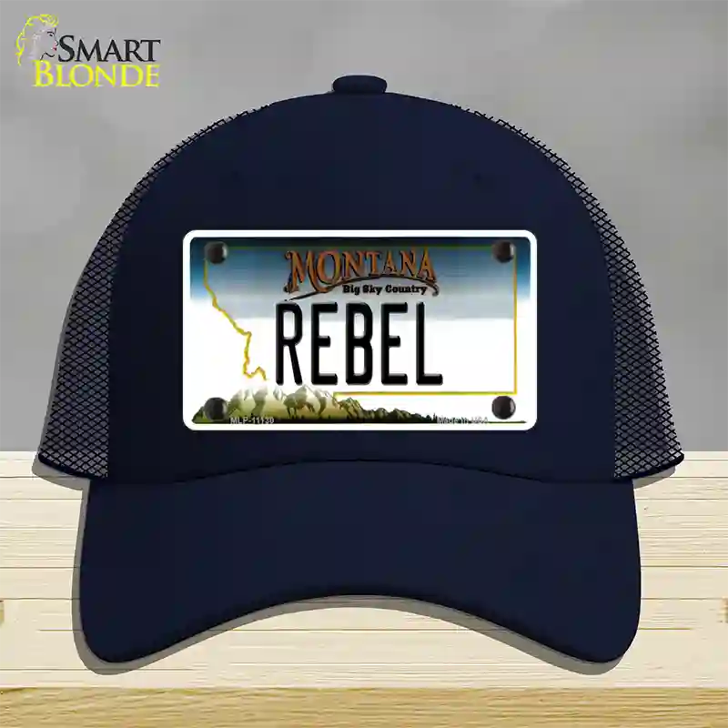 Rebel Montana State Novelty License Plate Hat Mesh / Navy