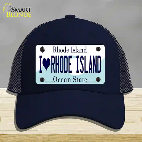 I Love Rhode Island State Novelty License Plate Hat Mesh / Navy