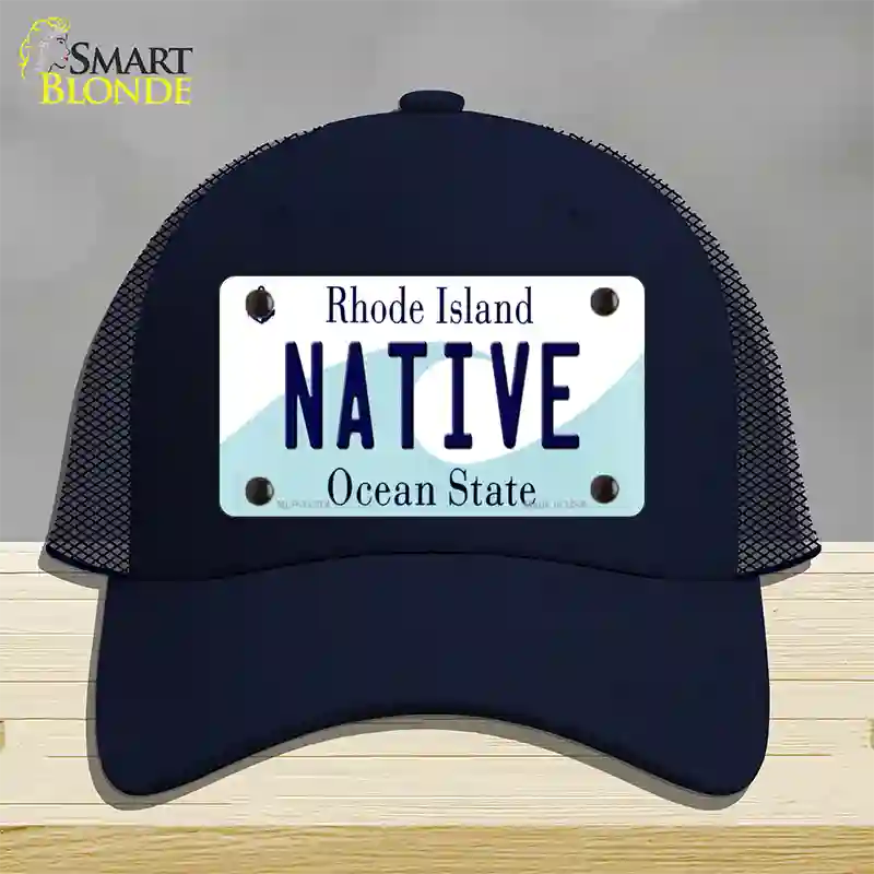 Native Rhode Island State Novelty License Plate Hat Mesh / Navy