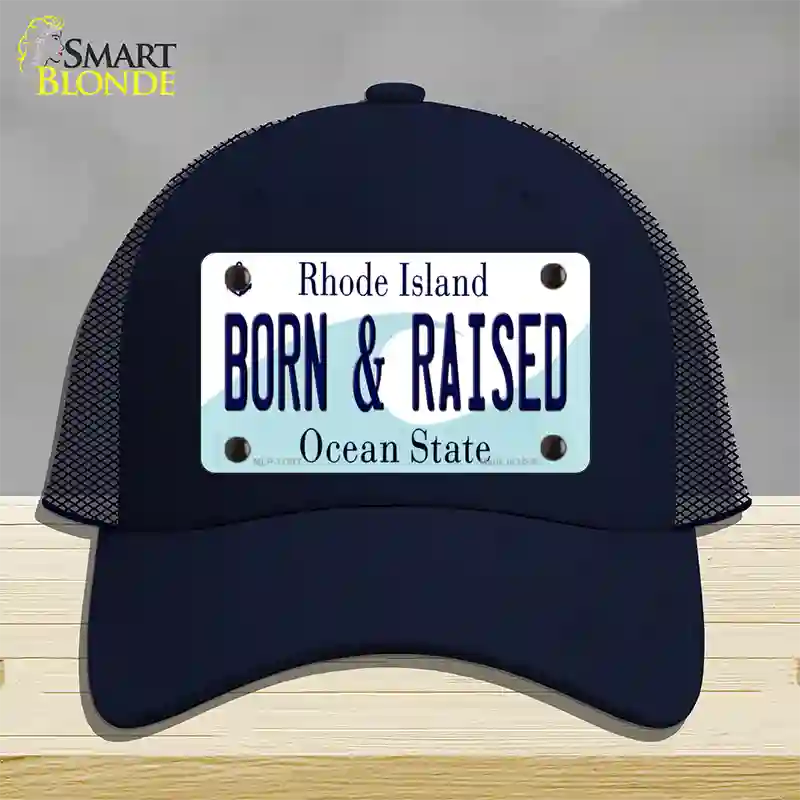 Born and Raised Rhode Island State Novelty License Plate Hat Mesh / Navy