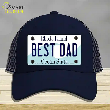 Best Dad Rhode Island State Novelty License Plate Hat Mesh / Navy