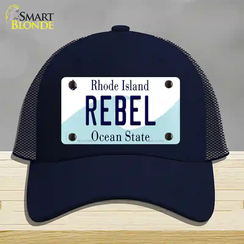 Rebel Rhode Island State Novelty License Plate Hat Mesh / Navy