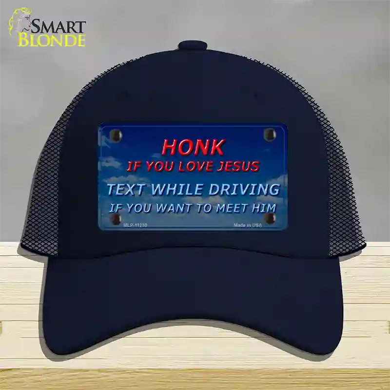 Honk If You Love Jesus Novelty License Plate Hat Mesh / Navy