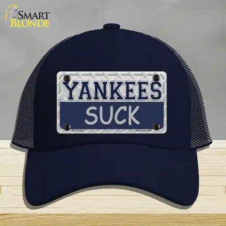 Yankees Suck Novelty License Plate Hat Mesh / Navy