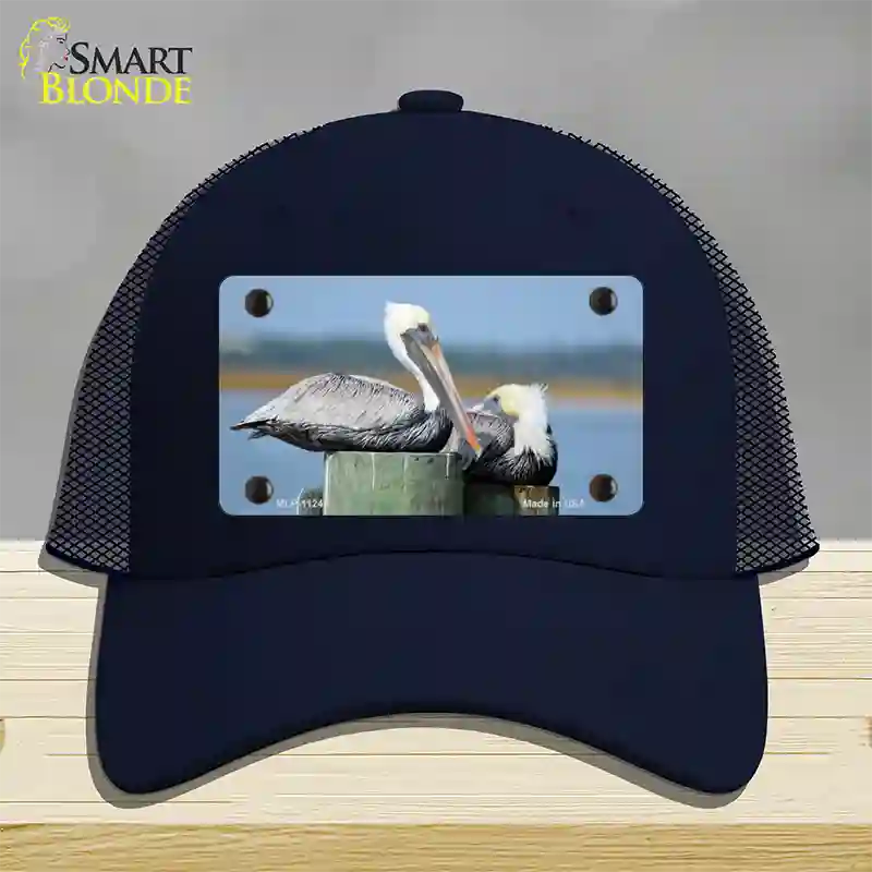 Pelican Two On Pier Novelty License Plate Hat Mesh / Navy