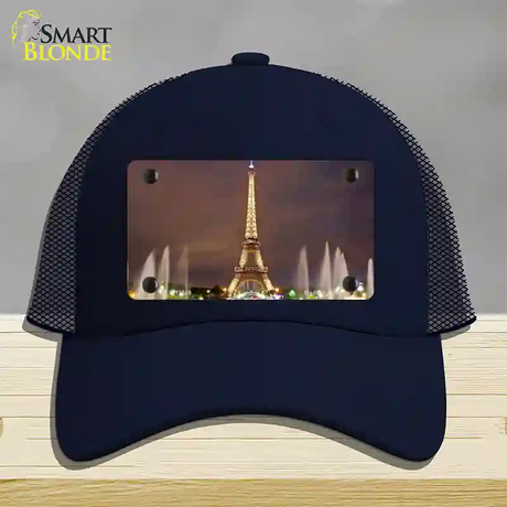 Eiffel Tower Night With Fountain Novelty License Plate Hat Mesh / Navy