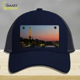 Eiffel Tower Night With River and Bridge Novelty License Plate Hat Mesh / Navy