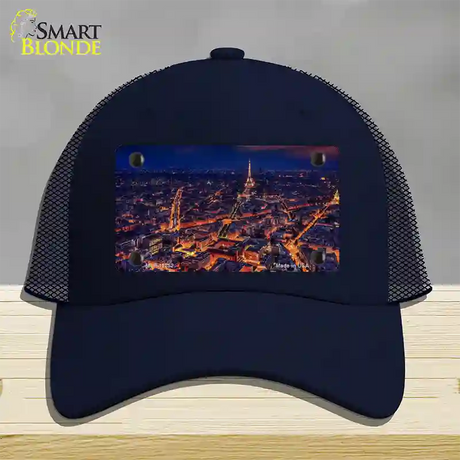 Paris At Night Eiffel Tower In Center Novelty License Plate Hat Mesh / Navy